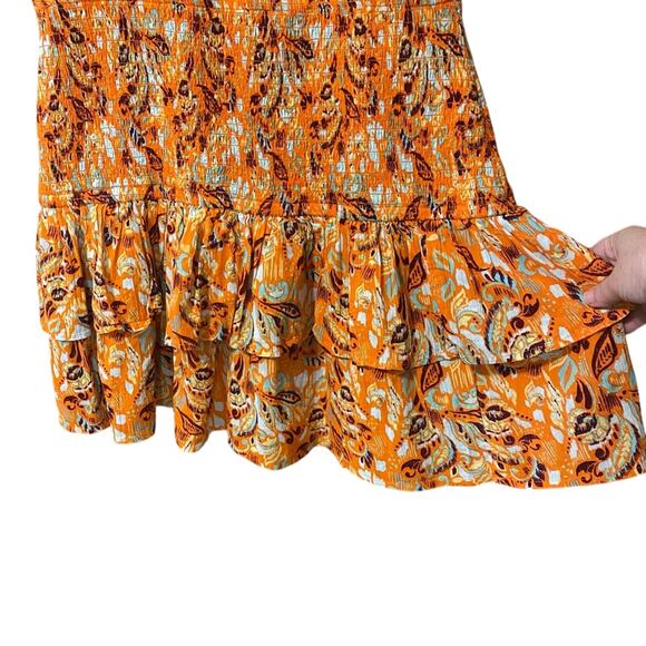 NWT Aerie Vibrant Orange Floral Mini Dress large 100% cotton boho flutter sleeve - Picture 6 of 10